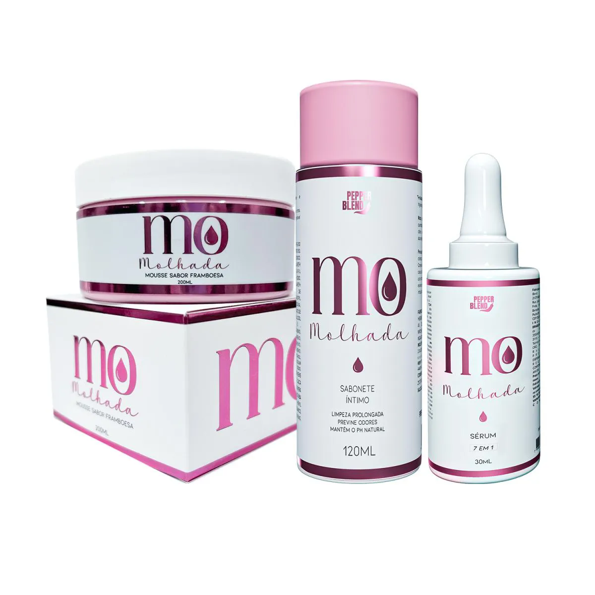 KIT BANHO SERUM 7/1 CLAREADOR DE MANCHAS MOUSSE HIDRATANTE CORPORAL FRAMBOESA 200ML SABONETE COPAíBA 120ML