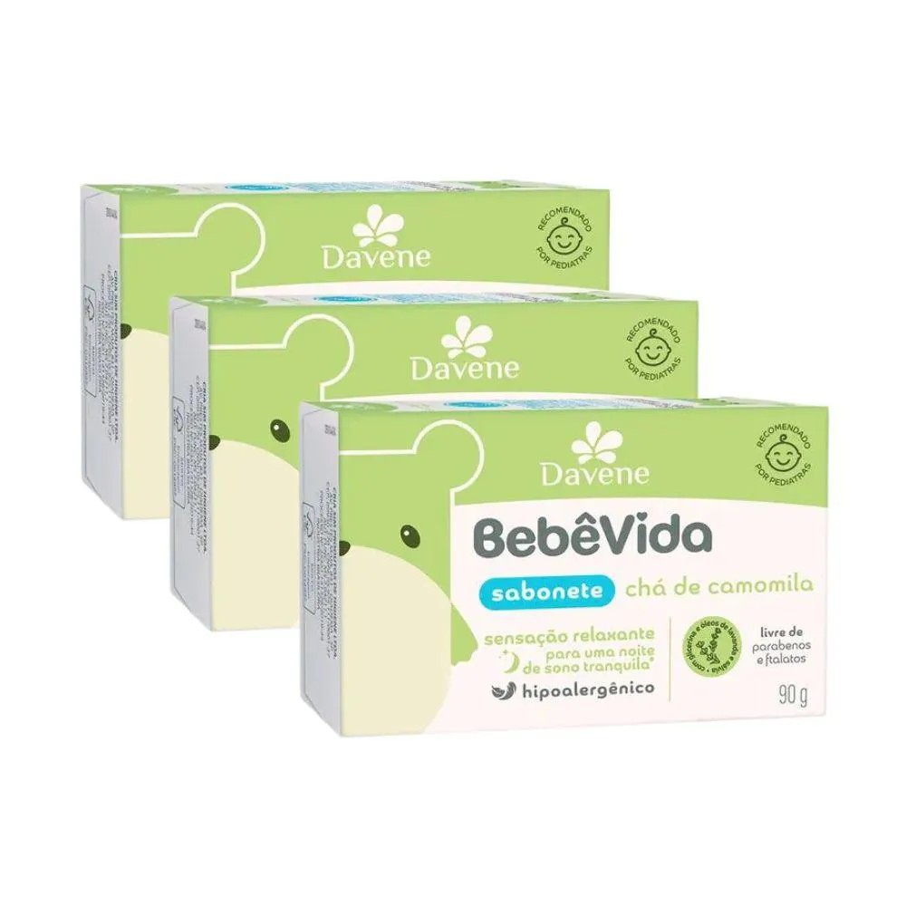 3 UN SABONETE VEGETAL EM BARRA BEBê VIDA CHá DE CAMOMILA 90G