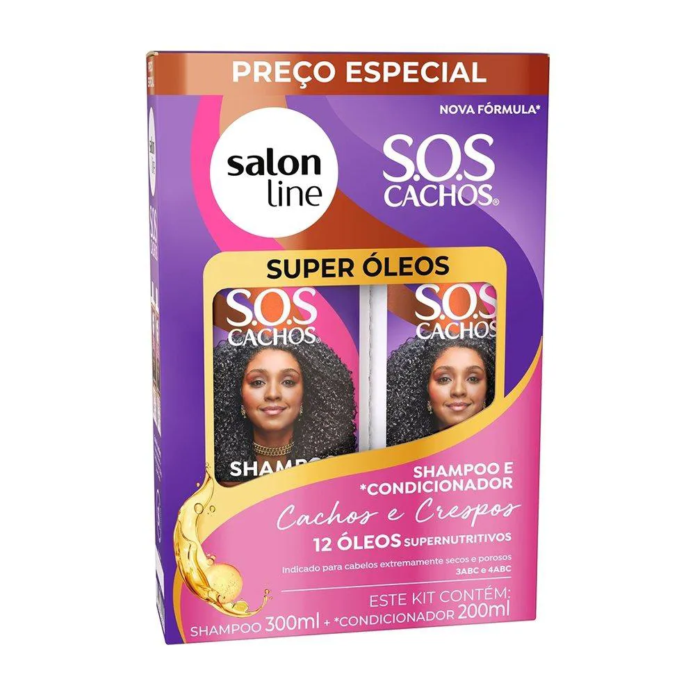 KIT SHAMPOO 300ML + CONDICIONADOR SALON LINE SOS SUPER ÓLEOS 200ML