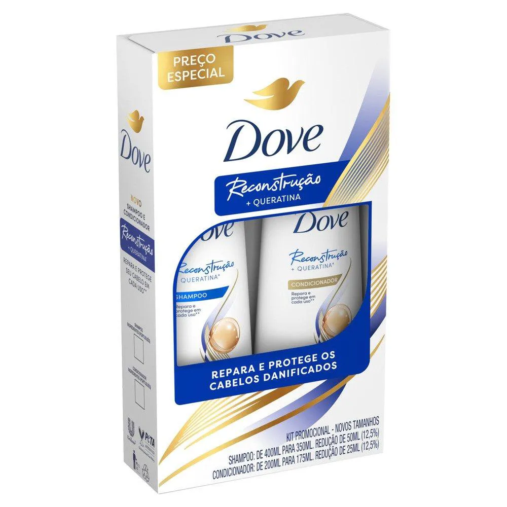 KIT SHAMPOO 350ML + CONDICIONADOR DOVE RECONSTRUçãO + QUERATINA 175ML