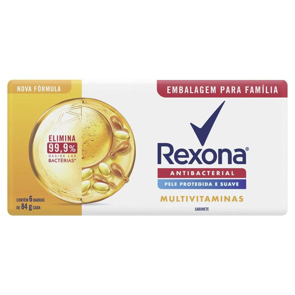 SABONETE REXONA ANTIBACTERIAL MULTIVITAMINAS 84G - EMBALAGEM COM 6 UNIDADES