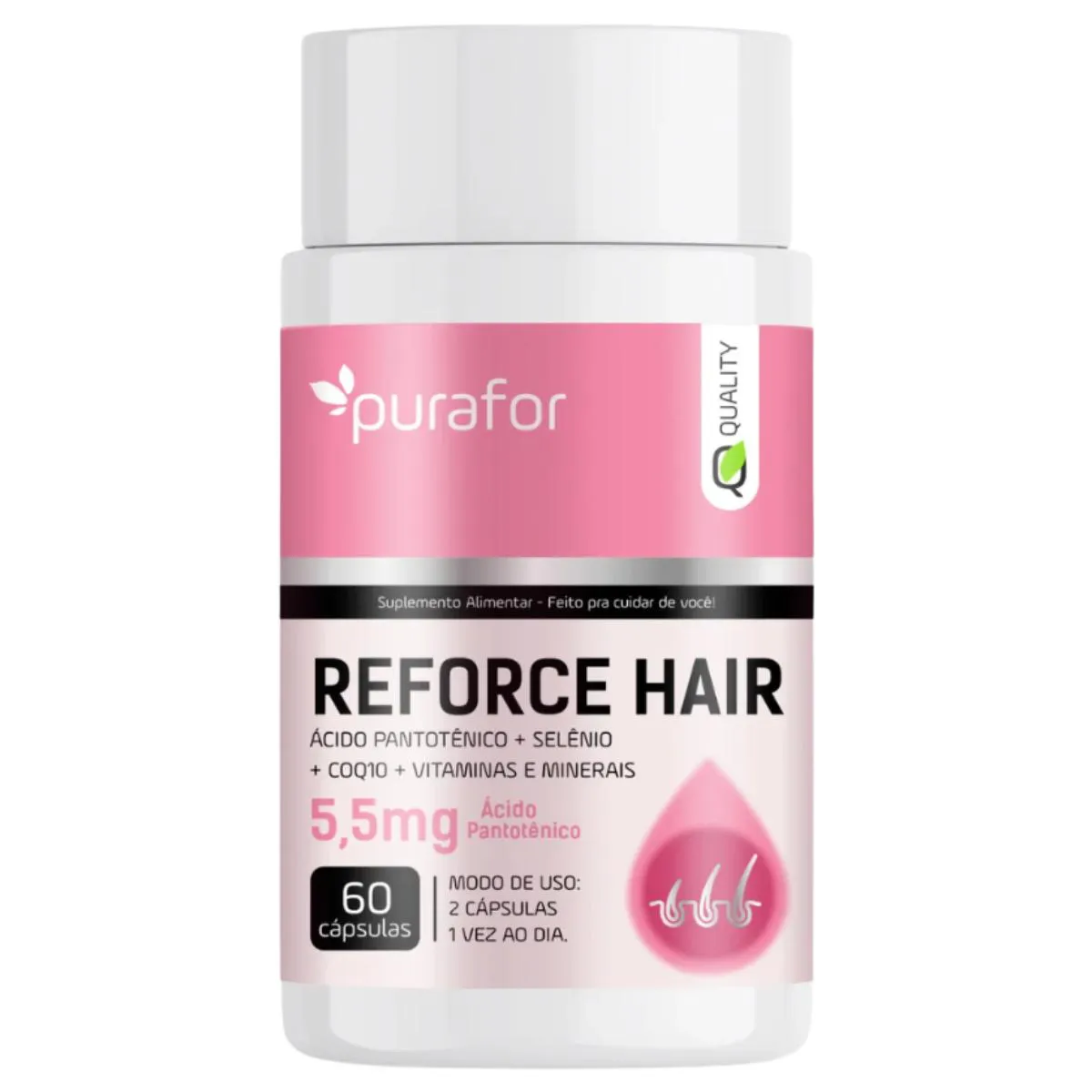 REFORCE HAIR 60 CáPSULAS – SUPLEMENTO PARA SAúDE CAPILAR | PURAFOR QUALITY Neutro