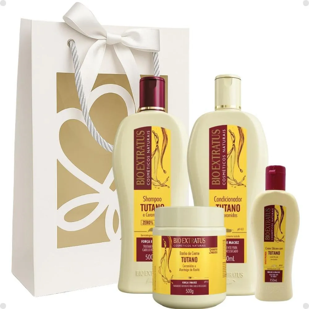 KIT PRESENTE BIO EXTRATUS TUTANO: SHAMPOO, CONDICIONADOR 500ML E MáSCARA 500G + MIMO CREME SILICONE 150ML