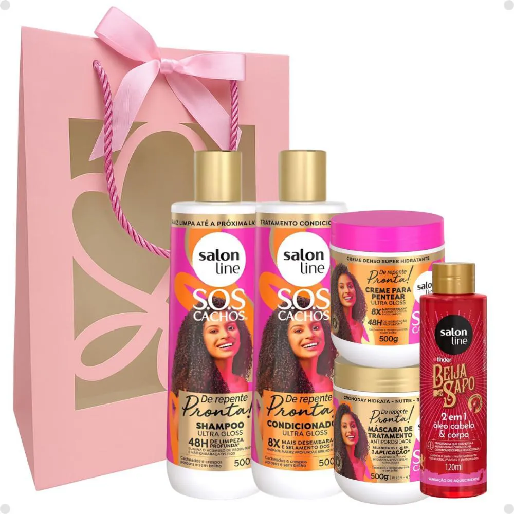 KIT PRESENTE SALON LINE DE REPENTE PRONTA: SHAMPO, CONDICIONADOR, CREME PENTEAR E MáSCARA + MIMO EXCLUSIVO