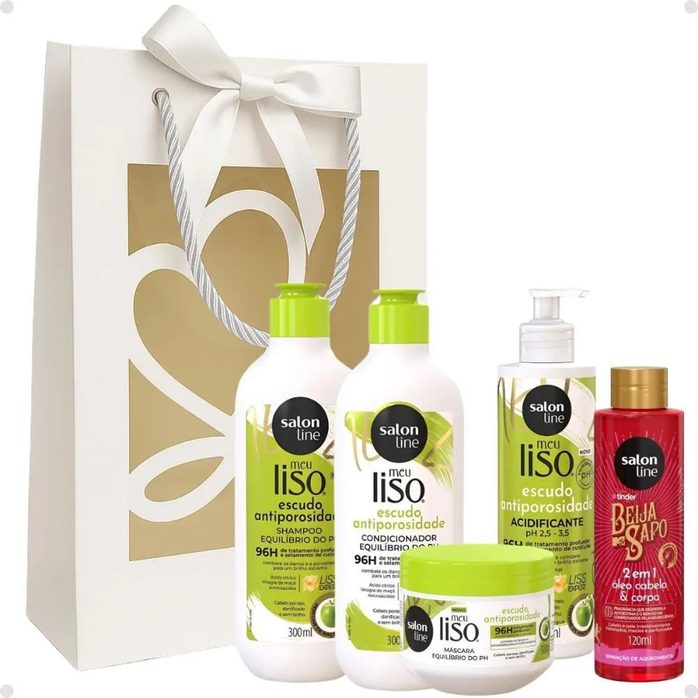 KIT PRESENTE SALON LINE ESCUDO POROSIDADE: SHAMPO, CONDICIONADOR, MáSCARA E ACIDIFICANTE + MIMO EXCLUSIVO