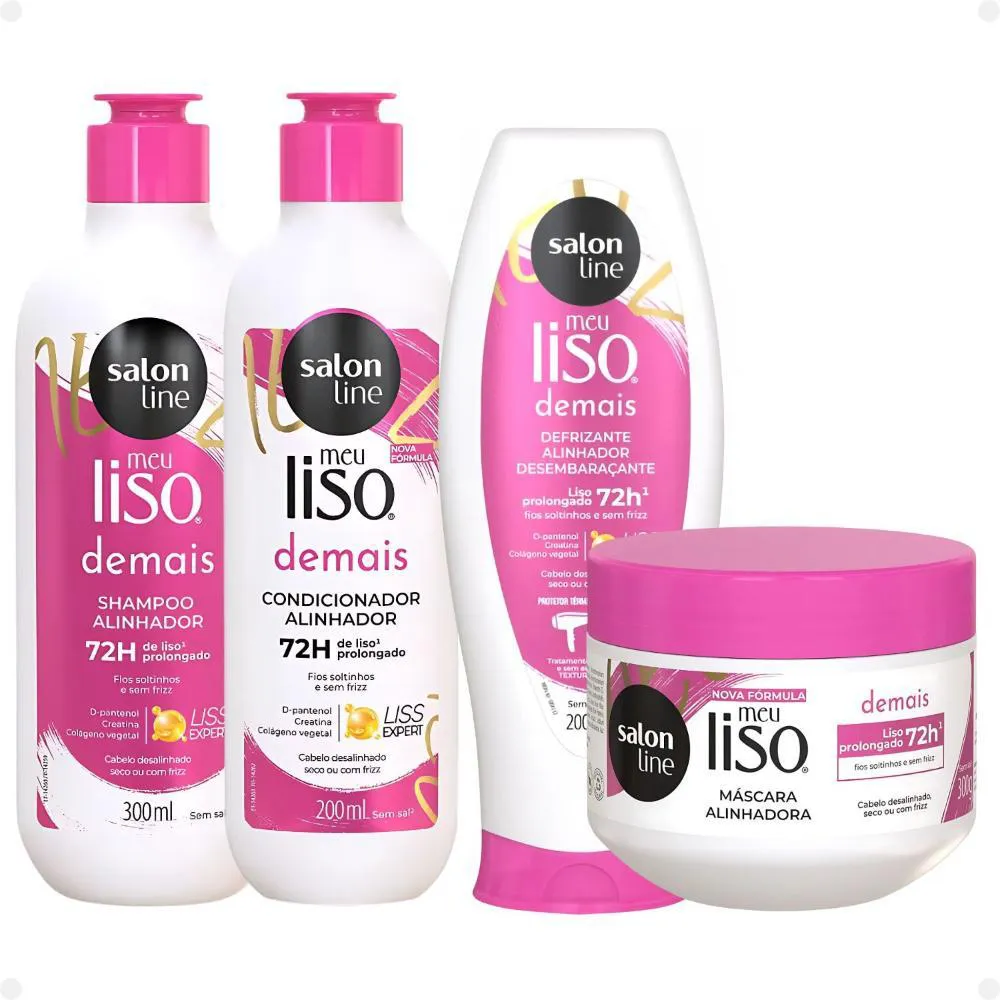 KIT SALON LINE MEU LISO DEMAIS ALINHADOR: SHAMPOO 300ML E CONDICIONADOR 200ML + CREME DE TRATAMENTO 300G E DEFRIZANTE DESEMBARAçANTE 240ML