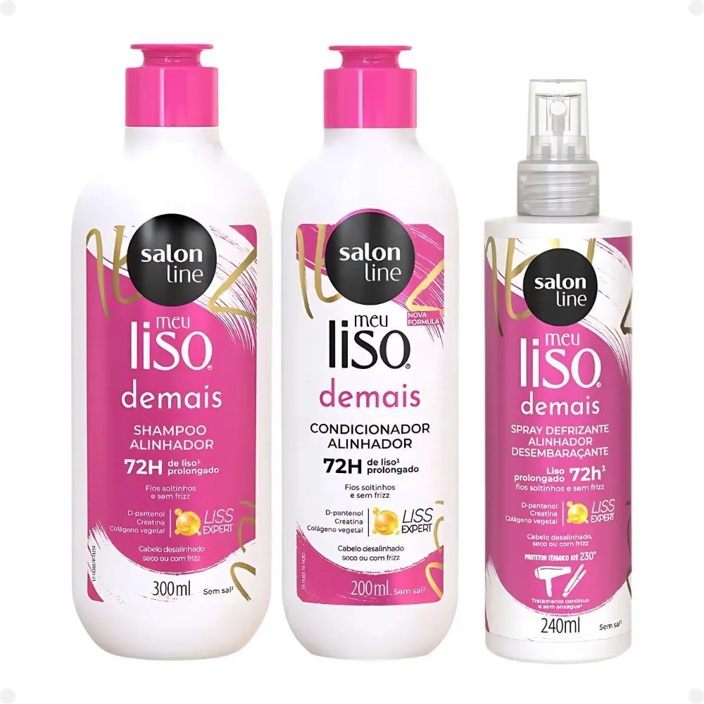 KIT SALON LINE MEU LISO DEMAIS ALINHADOR: SHAMPOO 300ML E CONDICIONADOR 200ML + SPRAY DEFRIZANTE DESEMBARAçANTE 240ML