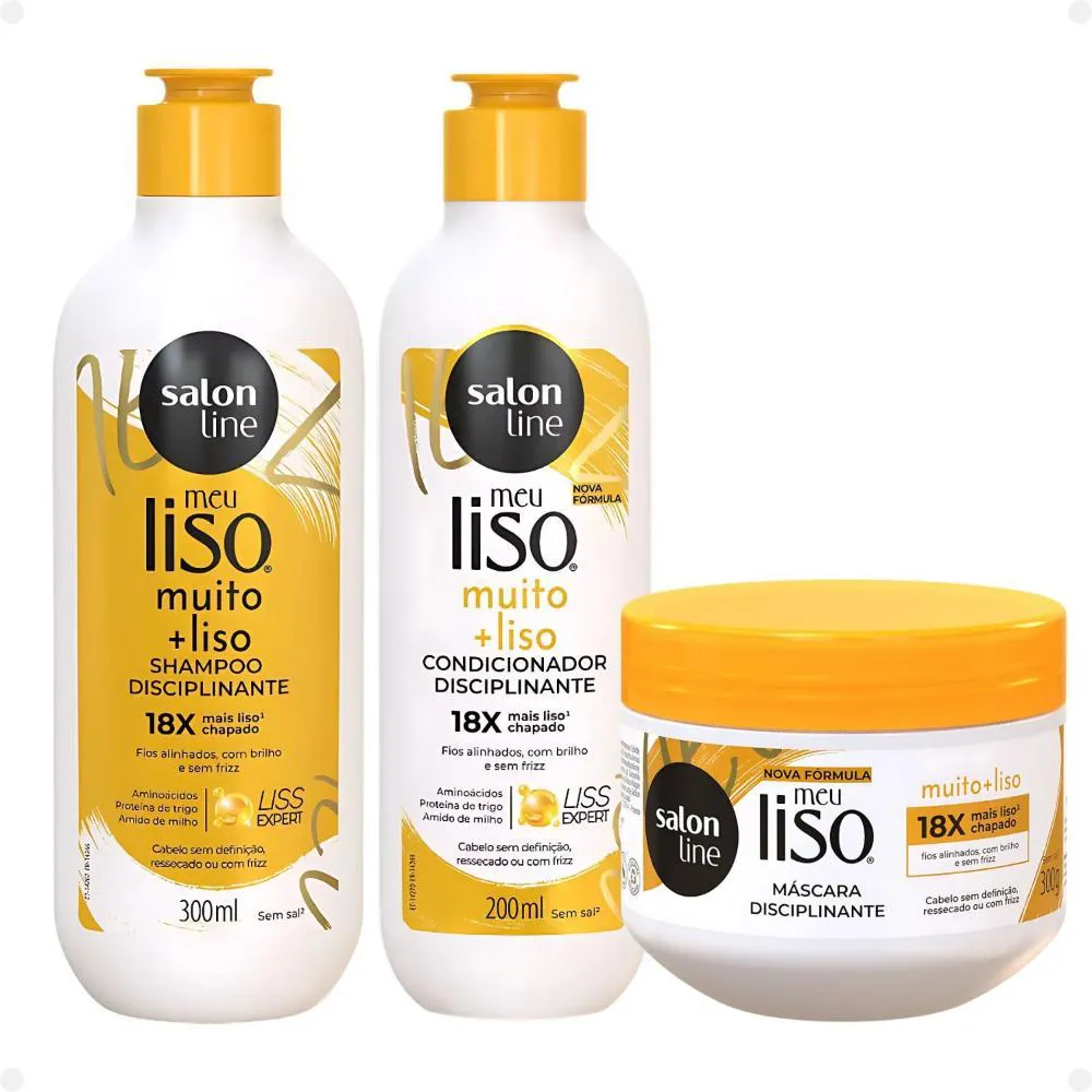KIT SALON LINE MEU LISO MUITO + LISO DISCIPLINANTE: SHAMPOO 300ML E CONDICIONADOR 200ML + MáSCARA DE TRATAMETO 300G