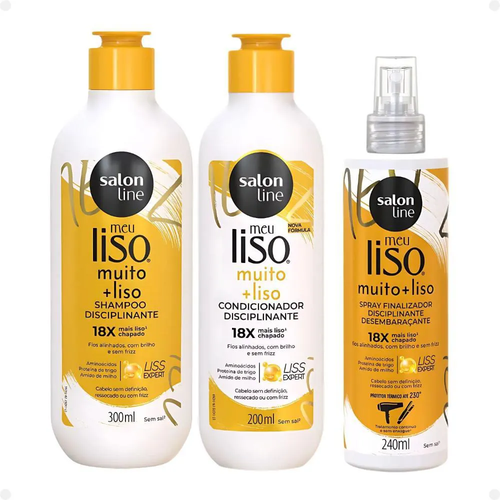 KIT SALON LINE MEU LISO MUITO + LISO DISCIPLINANTE: SHAMPOO 300ML E CONDICIONADOR 200ML + SPRAY FINALIZADOR 240ML