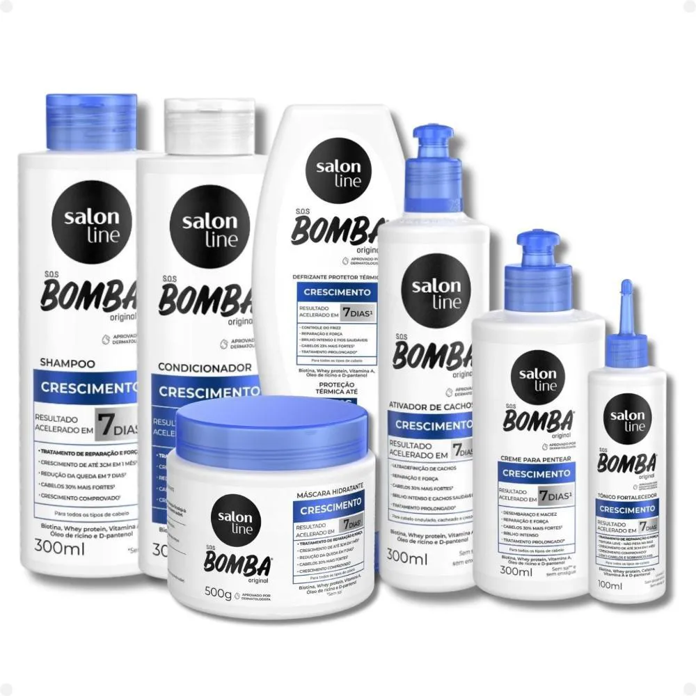 KIT SALON LINE SOS BOMBA CRESCIMENTO CAPILAR: SHAMPOO, CONDICIONADOR, MáSCARA, ATIVADOR, CREME, DEFRIZANTE E TôNICO FORTALECEDOR