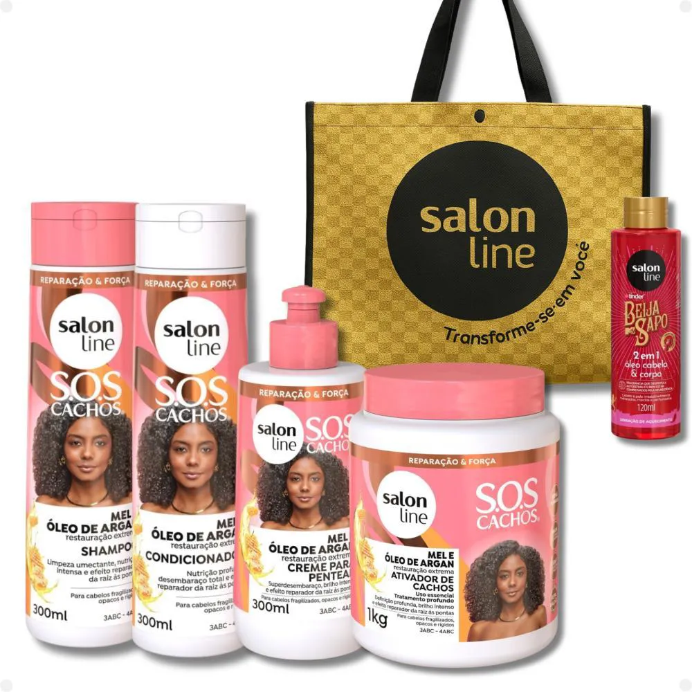 KIT SALON LINE SOS CACHOS MEL E ÓLEO DE ARGAN COMPLETO + MIMOS