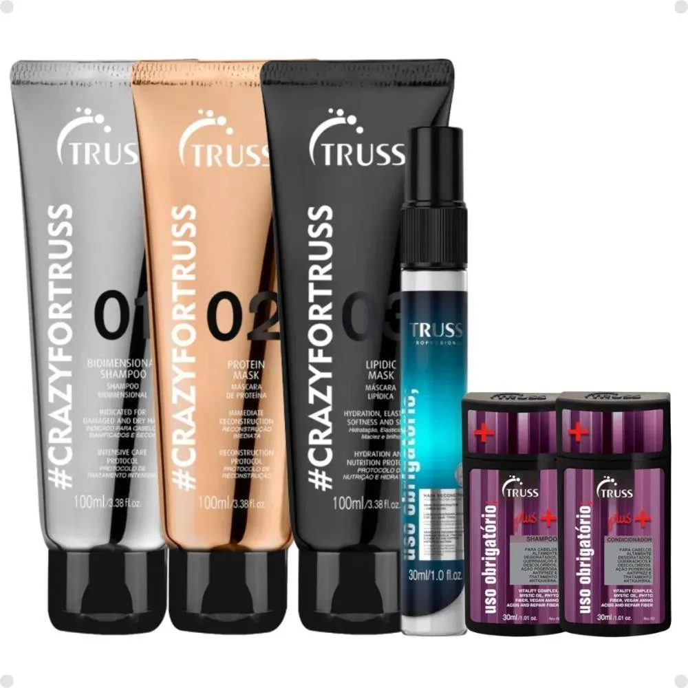 KIT TRUSS LOUCAS CRAZY FOR TRUSS E USO OBRIGATóRIO 30ML + MIMO EXCLUSIVO