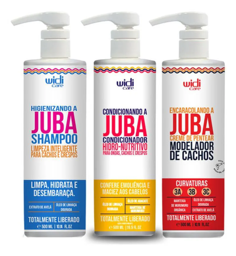 KIT CREME DE PENTEAR ENCARACOLANDO A JUBA, SHAMPOO E CONDICIONADOR  WIDI CARE