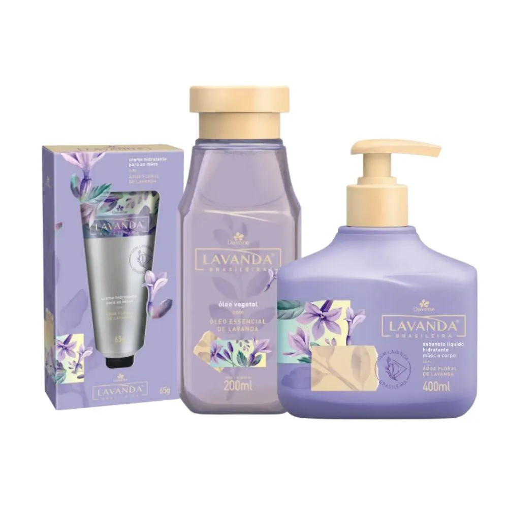 KIT LAVANDA BRASILEIRA - CREME DE MãOS + HIDRATANTE + ÓLEO CORPORAL KIT LAVANDA BRASILEIRA - CREME DE MãOS + SANONETE+ ÓLEO CORPORAL