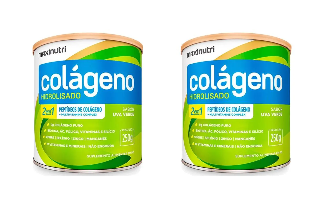 KIT 2 COLáGENO HIDROLISADO 2 EM 1 MAXINUTRI UVA VERDE 250G