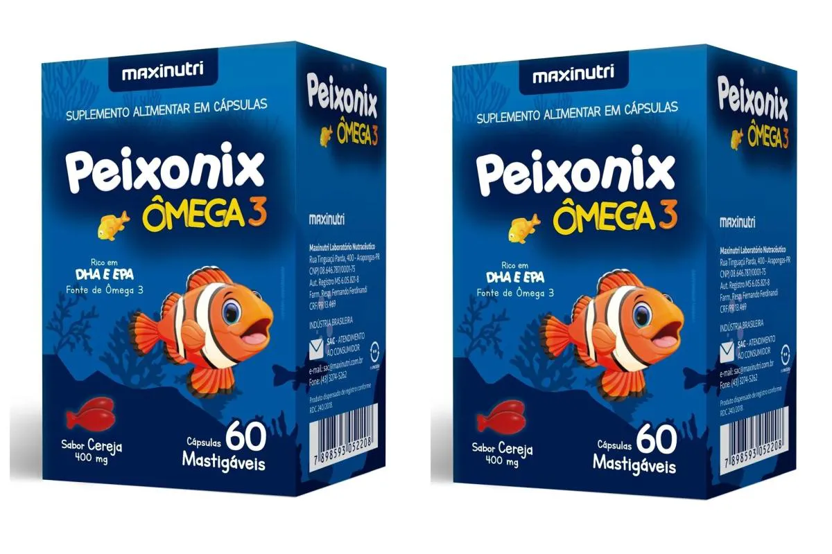 KIT 2 PEIXONIX ÔMEGA 3 INFANTIL MASTIGáVEL EPA DHA 60CP