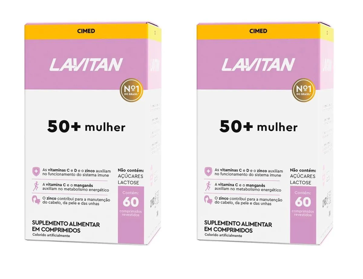 KIT 2 SUPLEMENTO LAVITAN 50+ MULHER VITAMINA C ZINCO 60CP