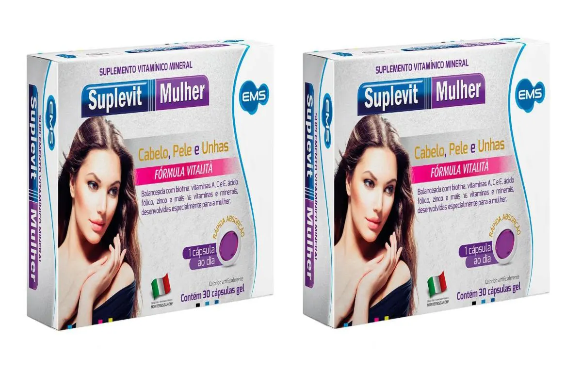 KIT 2 SUPLEMENTO SUPLEVIT MULHER CABELO PELE E UNHAS 60CPS
