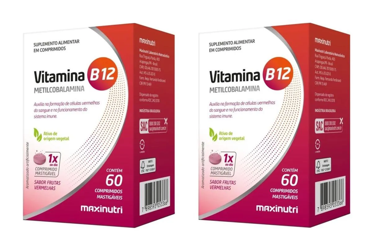 KIT 2 VITAMINA B12 MASTIGáVEL MAXINUTRI METILCOBALAMINA 60CP