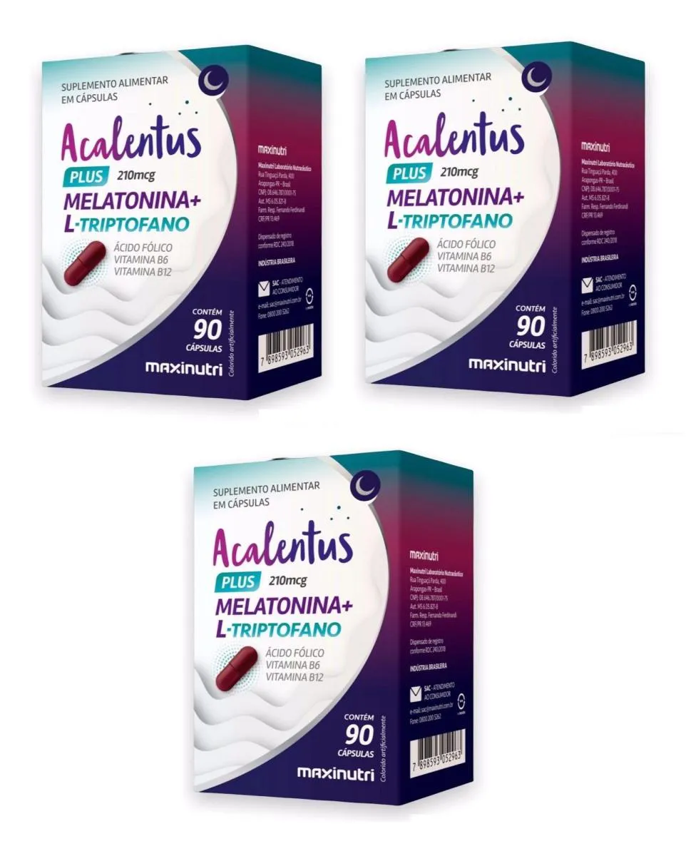 KIT 3 ACALENTUS PLUS MELATONINA + L-TRIPTOFANO  90CPS