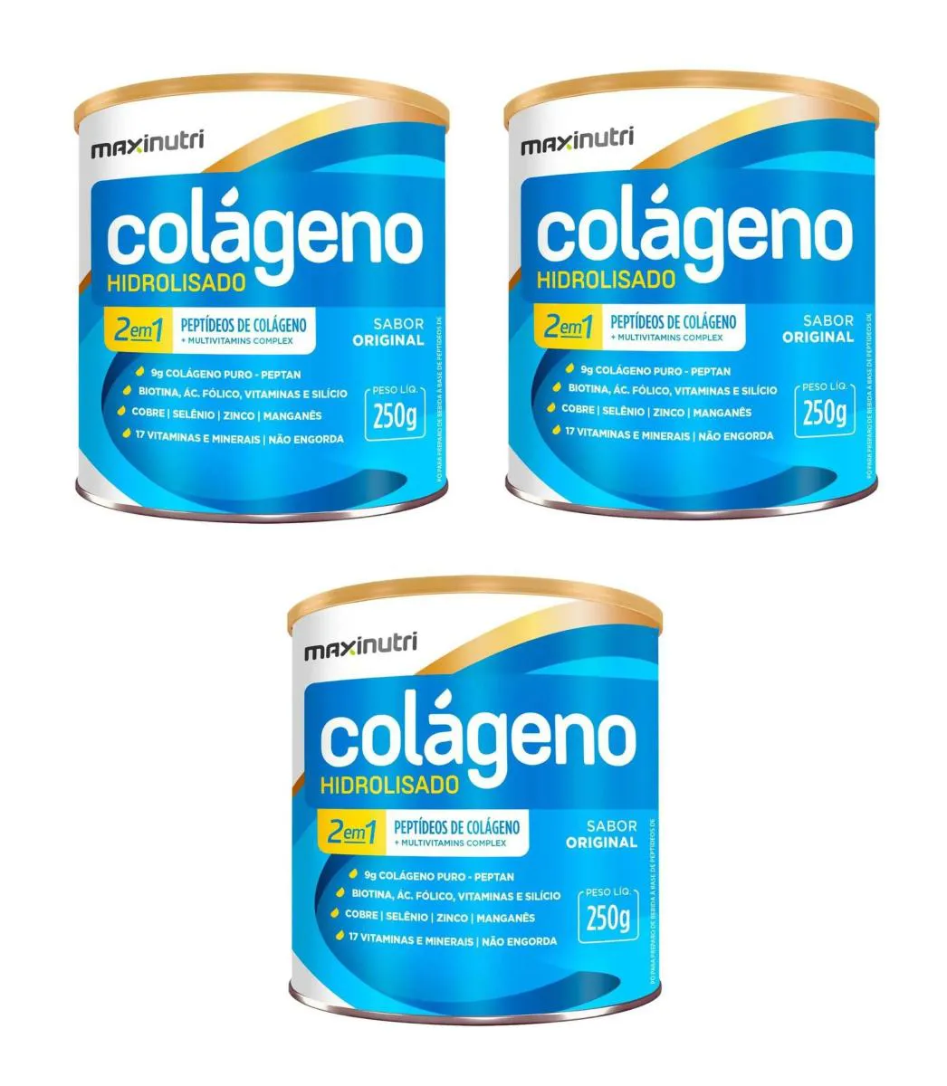 KIT 3 COLáGENO HIDROLISADO 2 EM 1 SABOR ORIGINAL 250G