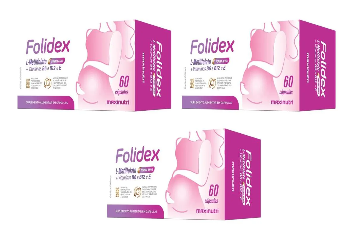 KIT 3 FOLIDEX METILFOLATO DE CáLCIO  VITAMINA B6 60CP