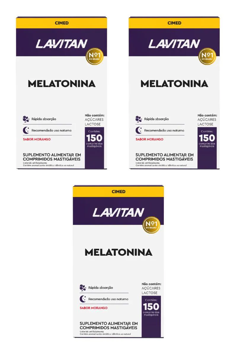 KIT 3 LAVITAN MELATONINA SABOR MORANGO RáPIDA ABSORçãO 150CP