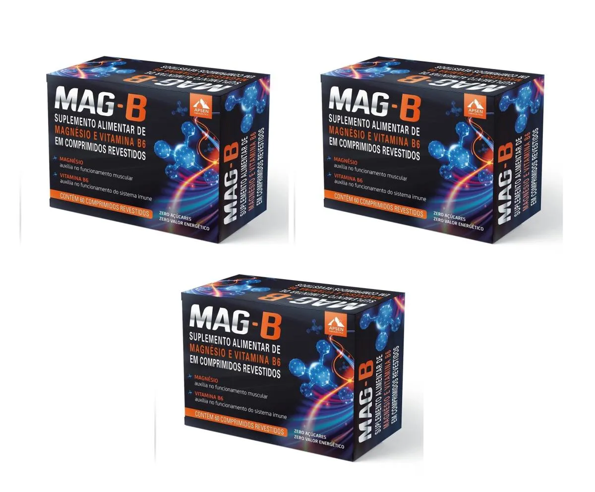 KIT 3 SUPLEMENTO APSEN MAG B MAGNéSIO + VITAMINA B6 60CPS
