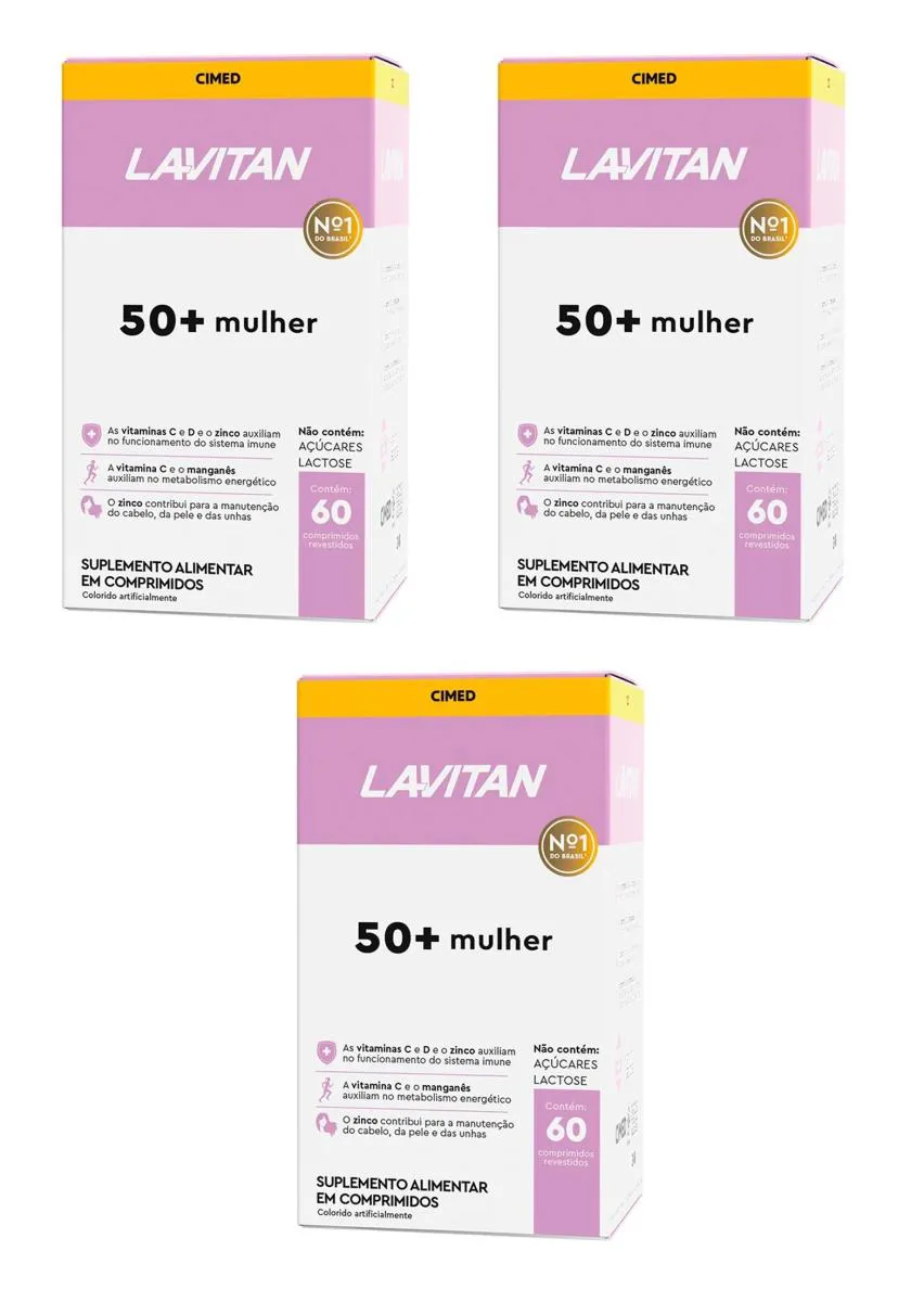 KIT 3 SUPLEMENTO LAVITAN 50+ MULHER VITAMINA C ZINCO 60CP