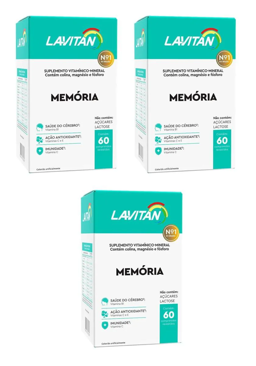 KIT 3 SUPLEMENTO LAVITAN MEMóRIA MEMO NEURO MAGNéSIO  60CPS