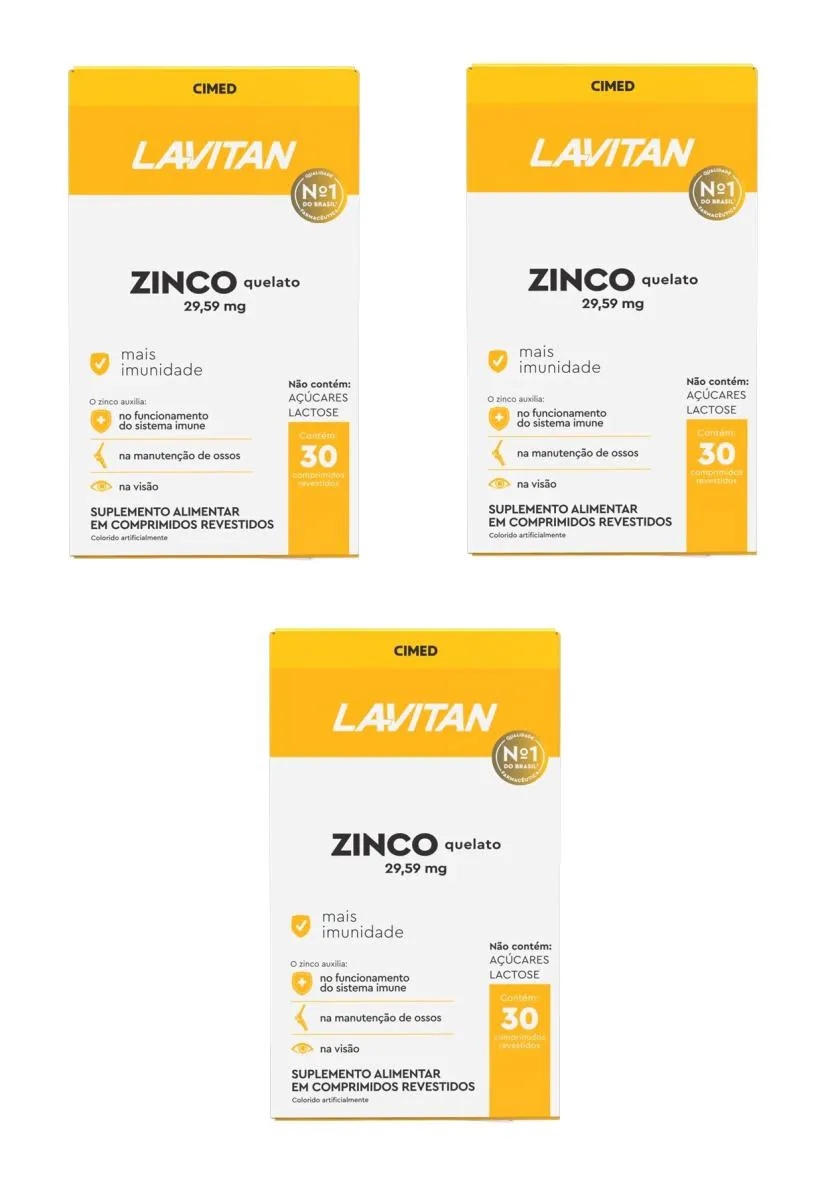 KIT 3 SUPLEMENTO LAVITAN ZINCO QUELATO MAIS IMUNIDADE 30CPS