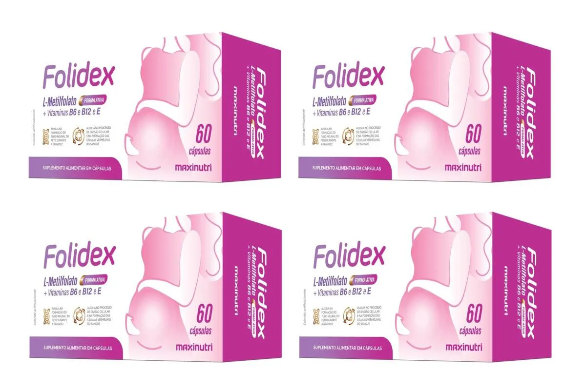 KIT 4 FOLIDEX METILFOLATO DE CáLCIO  VITAMINA B6 60CP