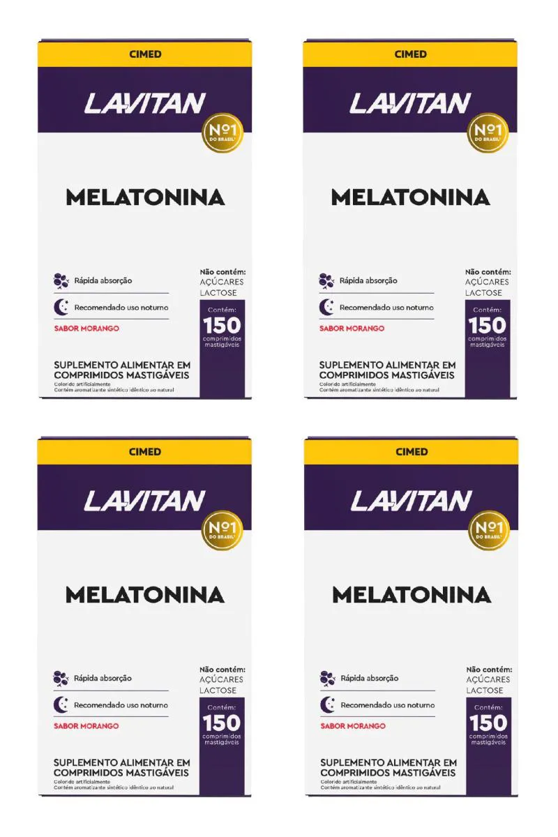 KIT 4 LAVITAN MELATONINA SABOR MORANGO RáPIDA ABSORçãO 150CP