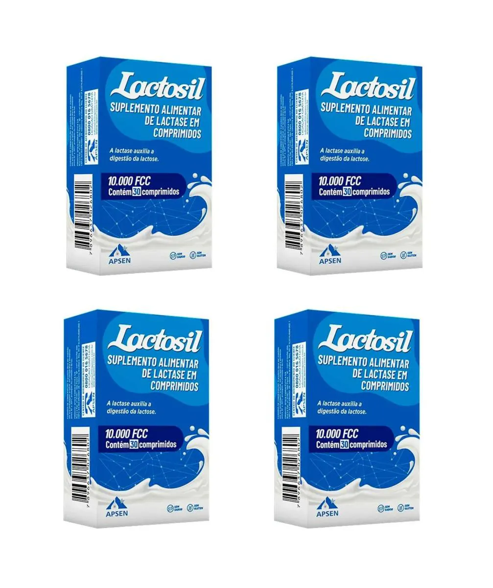KIT 4 SUPLEMENTO LACTOSIL LACTASE 10000FCC LACTOSE 30CPS