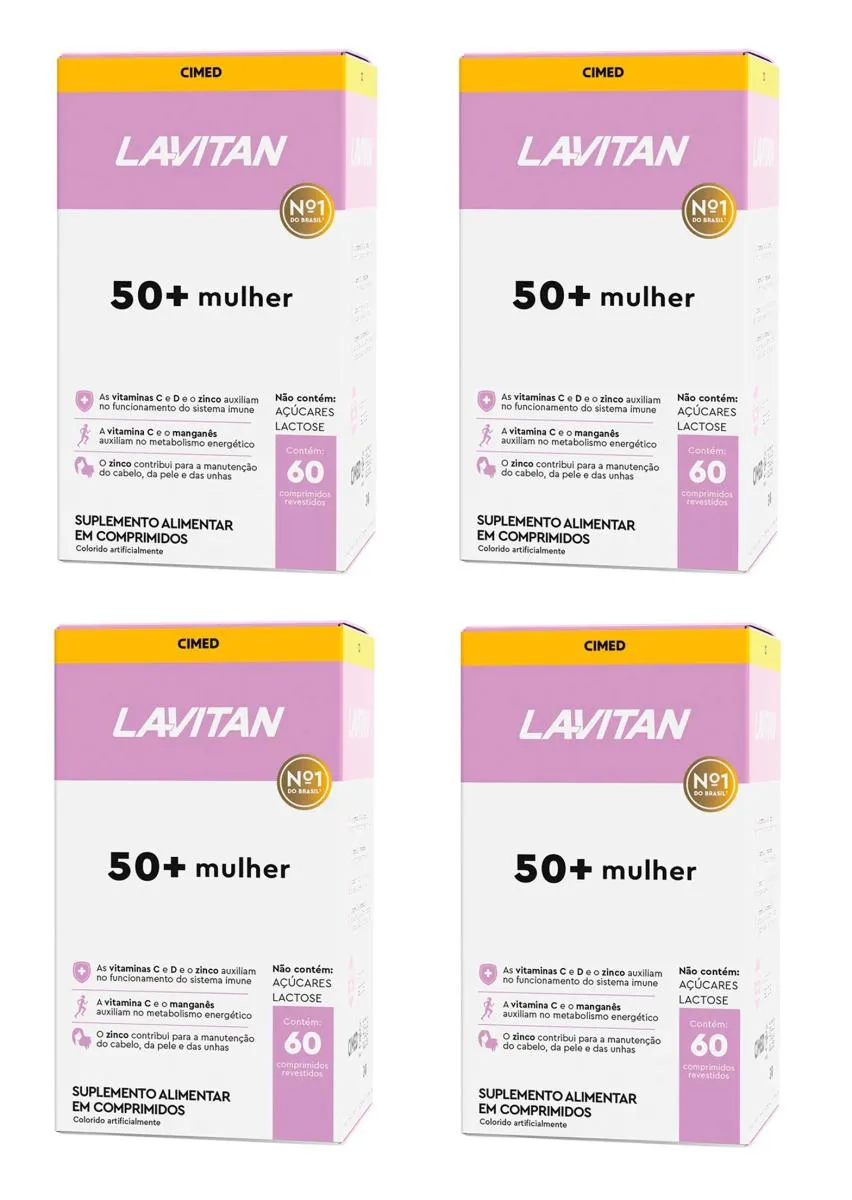 KIT 4 SUPLEMENTO LAVITAN 50+ MULHER VITAMINA C ZINCO 60CP