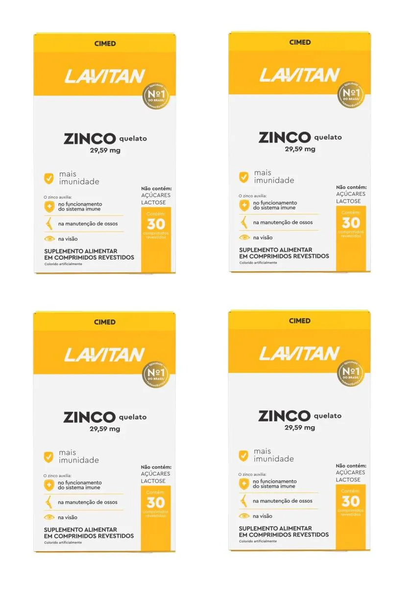 KIT 4 SUPLEMENTO LAVITAN ZINCO QUELATO MAIS IMUNIDADE 30CPS