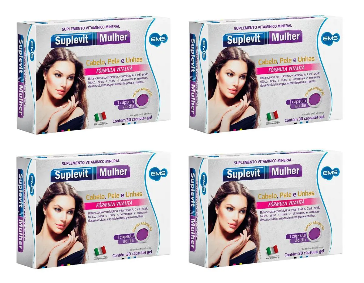 KIT 4 SUPLEMENTO SUPLEVIT MULHER CABELO PELE E UNHAS 60CPS