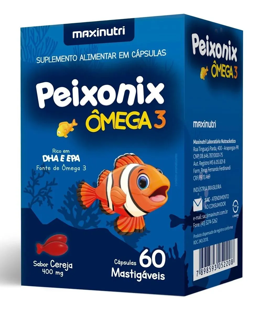 PEIXONIX ÔMEGA 3 INFANTIL MASTIGáVEL EPA DHA MAXINUTRI 60CP