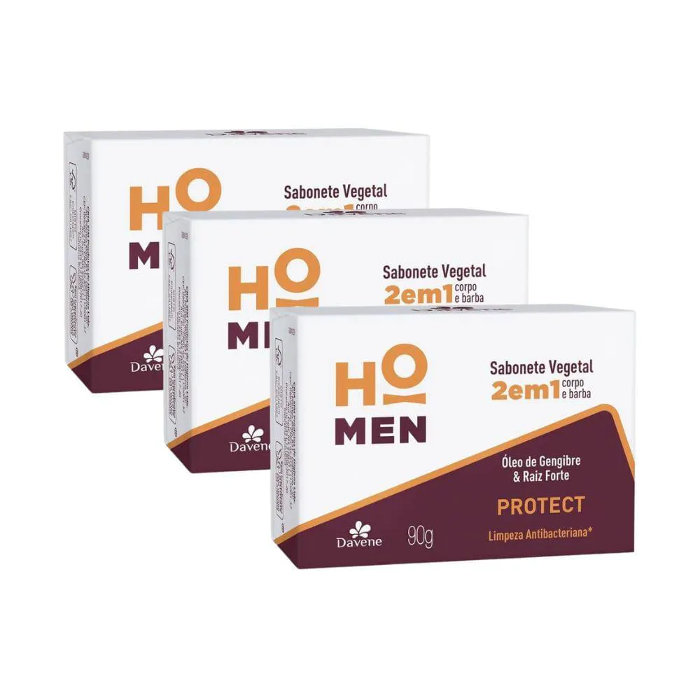 3 UN SABONETE VEGETAL EM BARRA HO MEN 2 EM 1 PROTECT ANTIBAC 90G