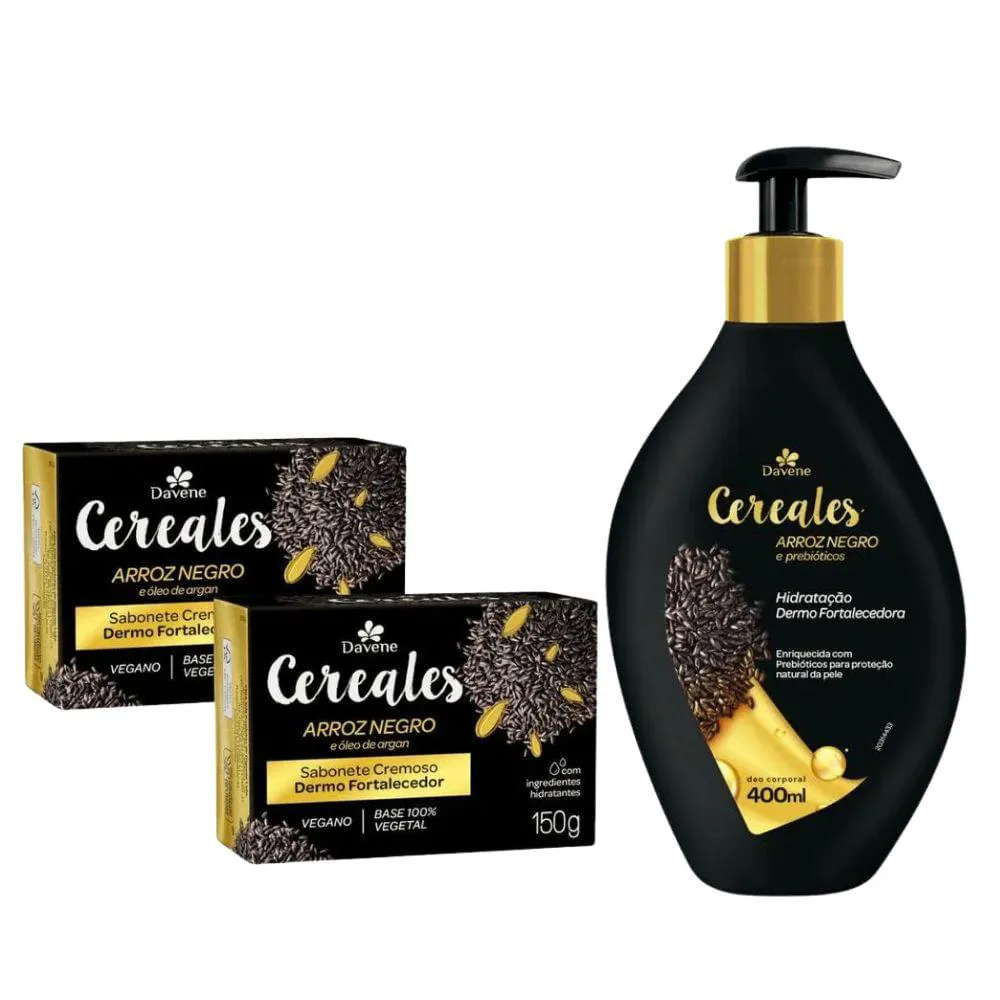 COMBO DERMO FORTALECEDOR 2 SABONETES VEGETAIS CEREALES + HIDRATANTE CORPORAL