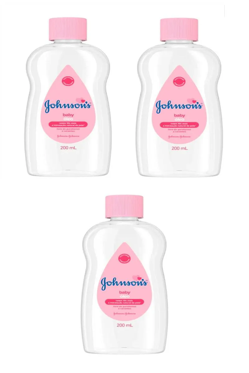 KIT 3 ÓLEO JOHNSON&#039S BABY PURO HIDRATANTE INFANTIL 200ML