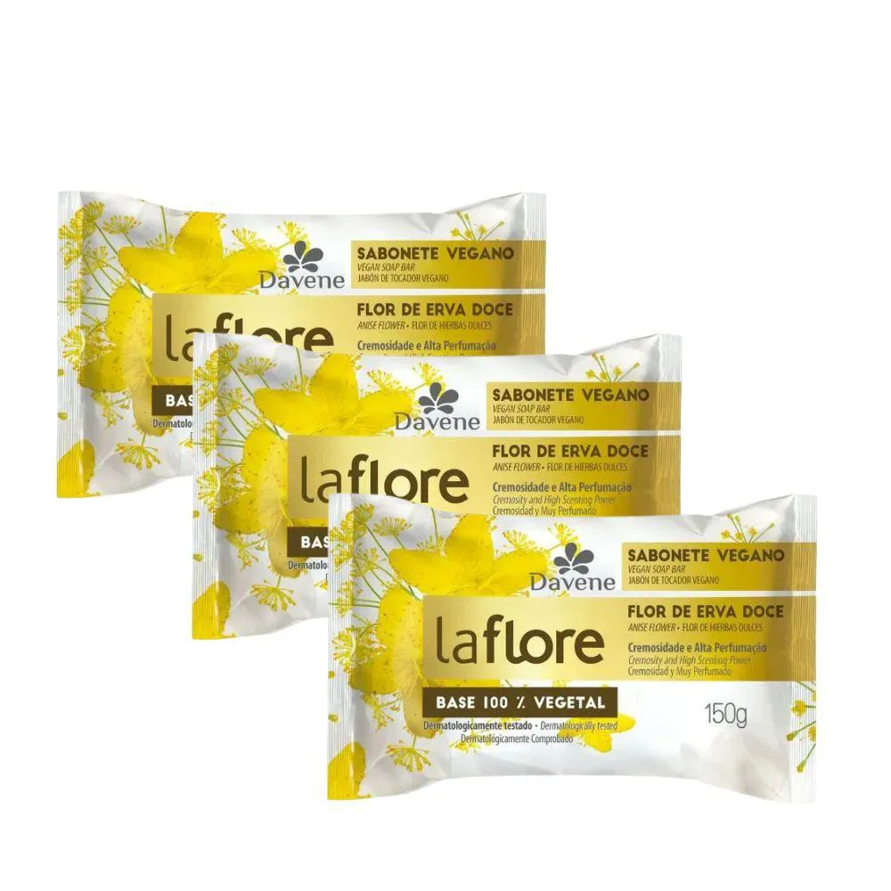 3 UN SABONETE EM BARRA VEGETAL LA FLORE - ERVA DOCE 150G Amarela