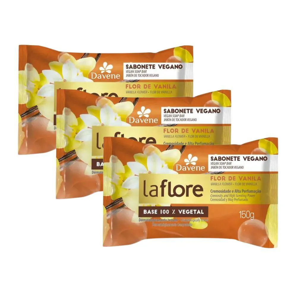 3 UN SABONETE BARRA VEGETAL VANILA LA FLORE 150G- DAVENE