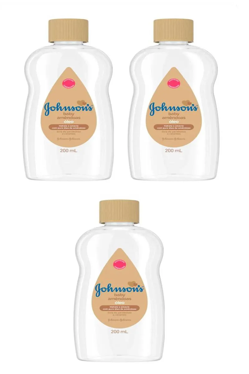KIT 3 ÓLEO JOHNSON&#039S BABY AMêNDOAS HIDRATANTE INFANTIL 200ML