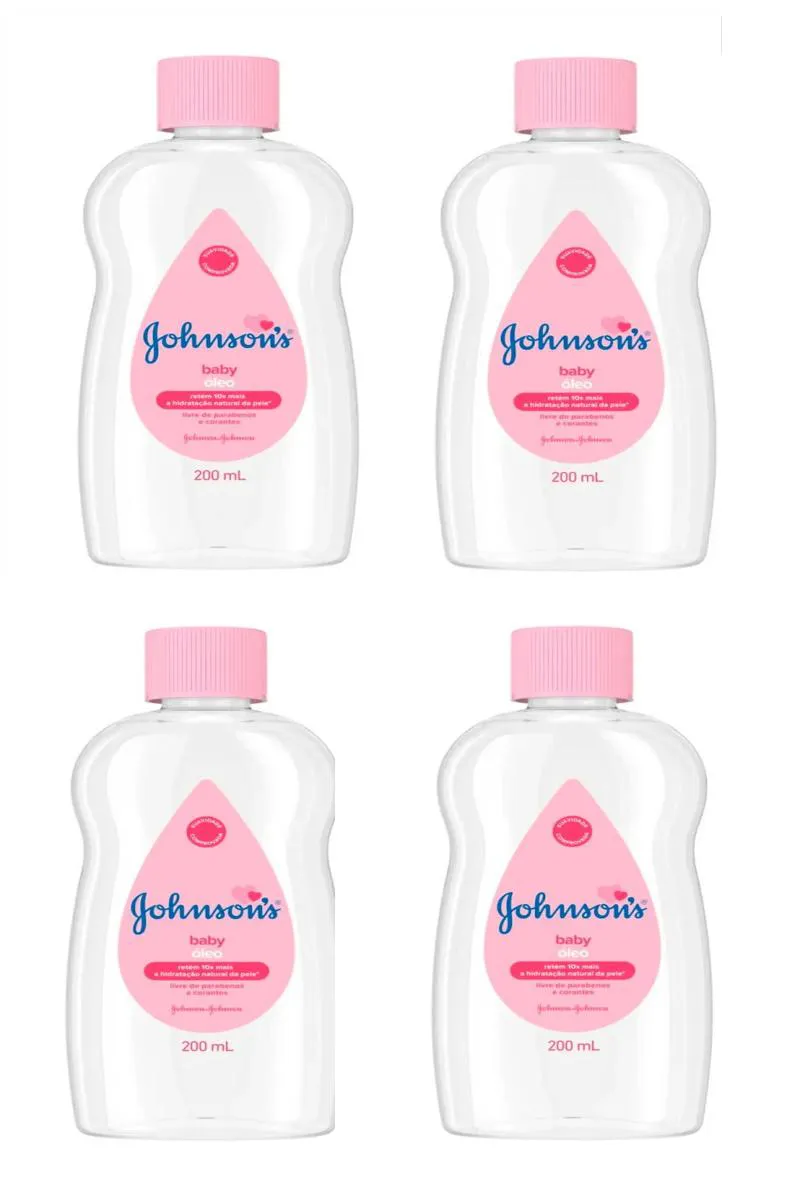 KIT 4 ÓLEO JOHNSON&#039S BABY PURO HIDRATANTE INFANTIL 200ML