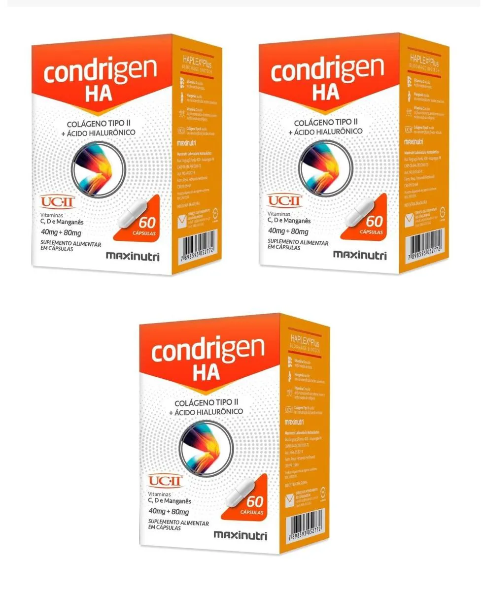 KIT 3 CONDRIGEN HA COLáGENO TIPO 2 + HIALURôNICO  60CP