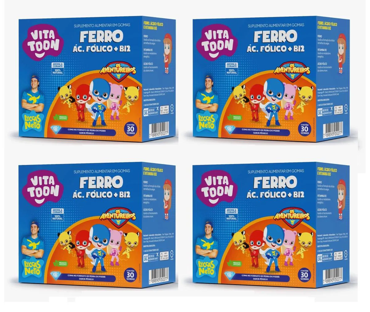 KIT 4 VITATOON FERRO + VIT B12 + ÁC FóLICO PêSSEGO 30GMS