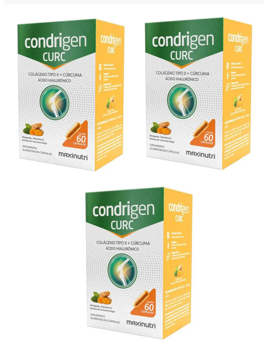 KIT 3 CONDRIGEN CURC COLáGENO + HIALURôNICO + CúRCUMA 60CP