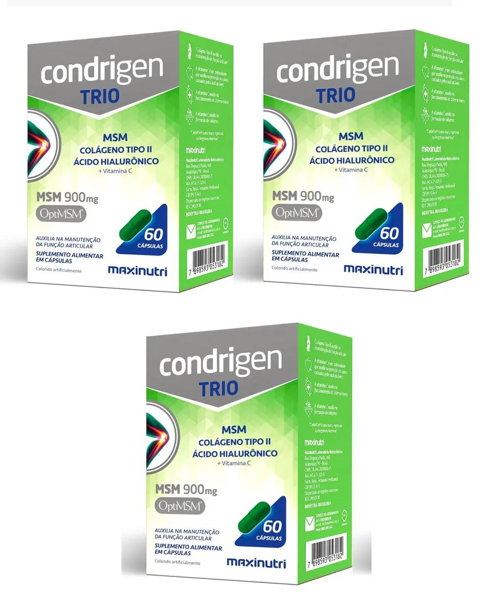 KIT 3 CONDRIGEN TRIO COLáGENO + HIALURôNICO + MSM  60CP