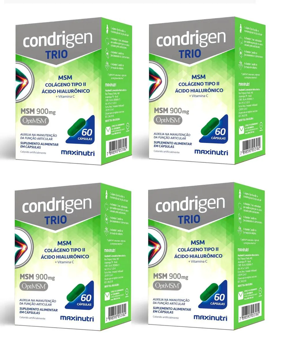 KIT 4 CONDRIGEN TRIO COLáGENO + HIALURôNICO + MSM  60CP